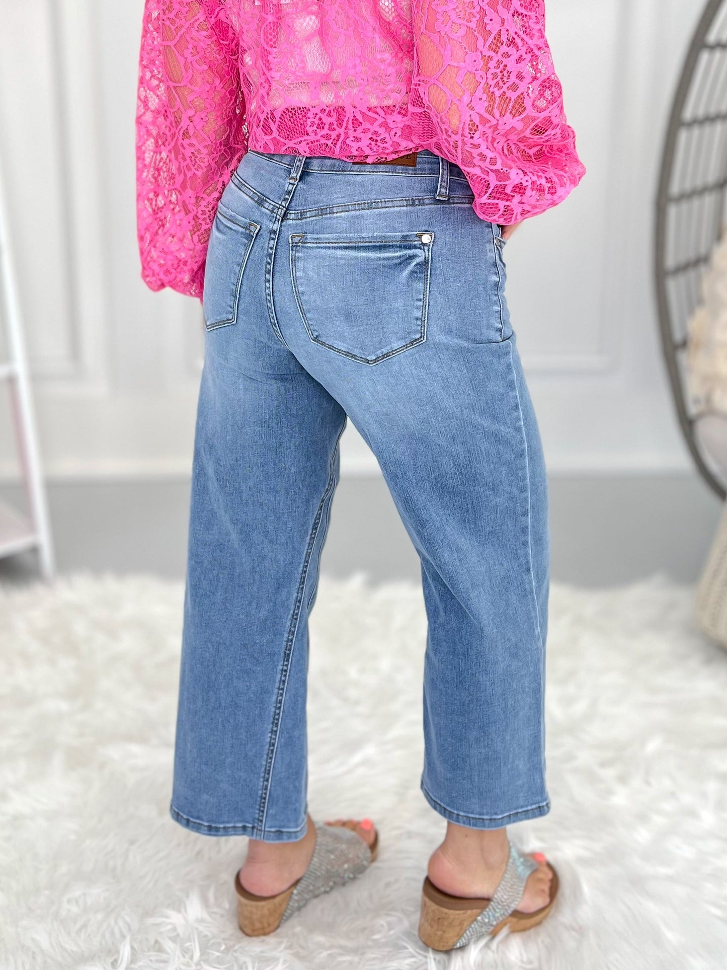 Two Cool - Judy Blue Double Button Wide Leg Crop Jeans