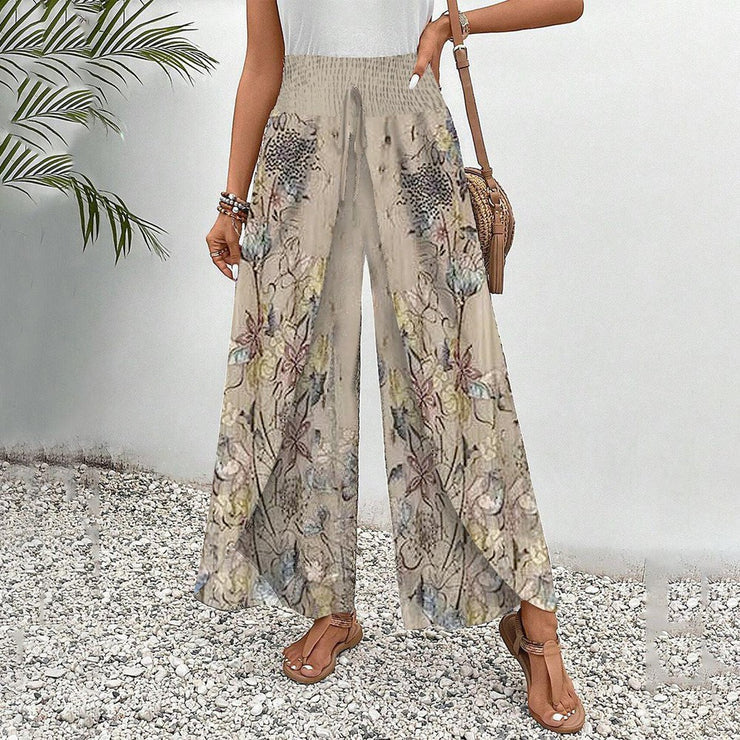 Apricot Print Elastic Waistband Pants