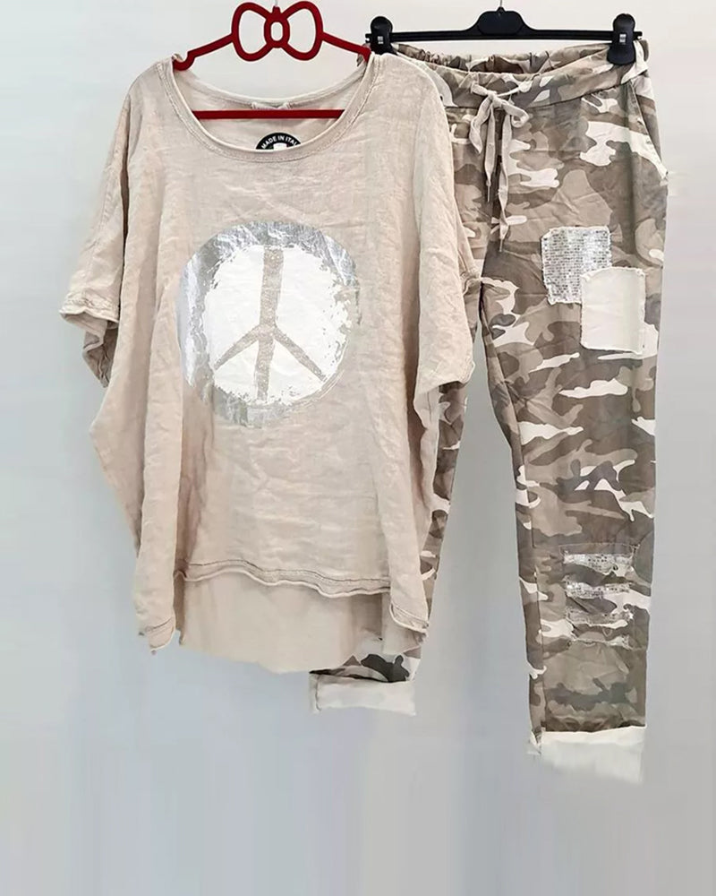 T-shirt en broek met camouflageprint set