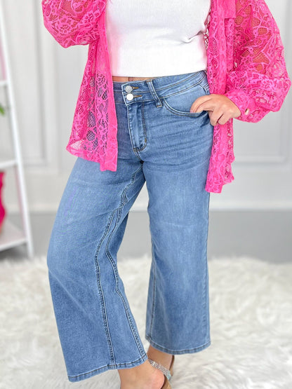 Two Cool - Judy Blue Double Button Wide Leg Crop Jeans