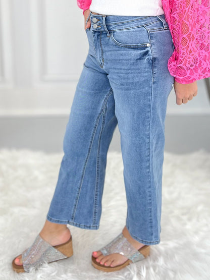 Two Cool - Judy Blue Double Button Wide Leg Crop Jeans