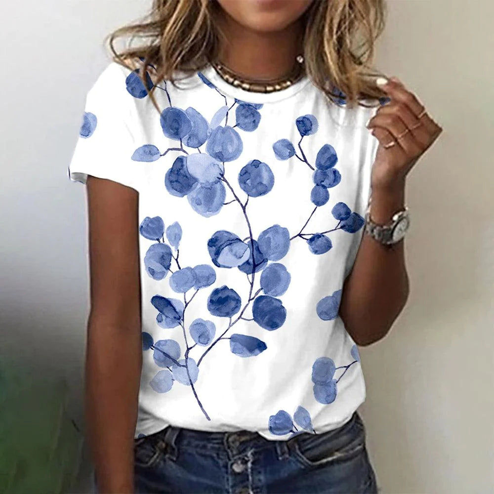 Dames Top met Korte Mouwen en Basic Print